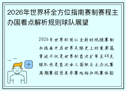 2026年世界杯全方位指南赛制赛程主办国看点解析规则球队展望 2026年世界杯全方位指南赛制赛程主办国看点解析规则球队展望